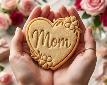 Custom Text Heart Flower Cookie Cutter Stamp, MAMA Cookie, Custom Mom, Fondant Cutter, Mother's Day Gifts, Grandma Cookie Cutter