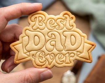Best Dad Ever Cookie Cutter, Retro Ribbon Dad Stamp, Polymer Clay Cutter, Father's Day Gift Mold, Papa Plaque Tool, Polyclay DIY Craft Tool