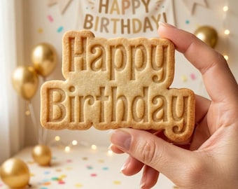 Cortador y sello para galletas de feliz cumpleaños, sello para galletas de fiesta de cumpleaños, cortador de galletas de fondant de cumpleaños