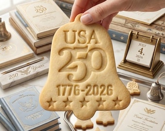 USA 250 Cookie Cutter & Stamp, America 250th Anniversary Bell Cookie Stamp, 1776–2026 Patriotic Cookie Cutter, 4th of July Cookie Stamp