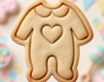 Baby Bodysuit Cookie Cutter, Heart Bodysuit Stamp, Polymer Clay Cutter, Baby Shower Gift Mold, Infant Clothes Plaque, Polyclay DIY Craft Too