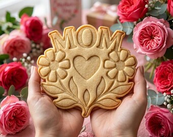 Mom With Heart Flower Cookie Cutter Stamp, MAMA Cookie, Custom Mom, Fondant Cutter, Mother's Day Gifts, Grandma Cookie Cutter