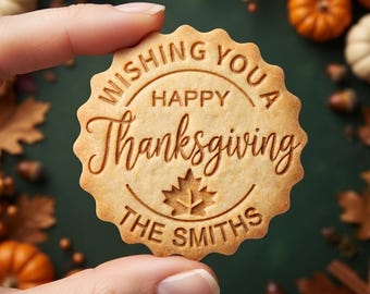 Custom Thanksgiving Cookie Cutter and Stamp, Family Name Thanksgiving Stamp, Fall Autumn Leaf Cookie Stamp