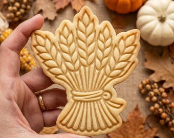 Cortador y sello para galletas con forma de gavilla de trigo, sello para galletas con forma de manojo de cosecha, cortador de galletas de otoño, regalo para reposteros en Acción de Gracias.