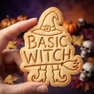 Basic Witch Cookie Stamp, Halloween Witch Cookie Cutter and Stamp, Witch Hat Broomstick Cookie, Funny Halloween Baker Gift