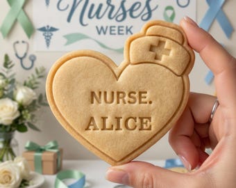 Custom Name Nurse Cap with heart Cookie Cutter & Stamp, Happy National Nurses Week Cookie Cutter, Nurse Appreciation Gift Stamp