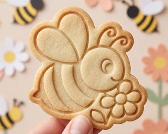 Bee Cookie Cutter and Stamp, Flower Cookie Stamp, Spring Garden Cookie Cutter, Gift for Baker