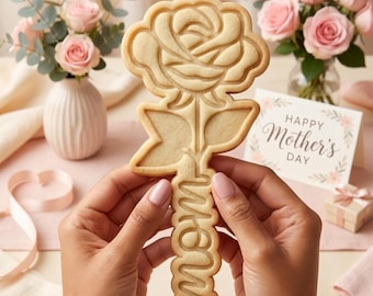 Rose Mom Cookie Cutter & Stamp, Mother's Day 2026 Cookie Cutter, Mom Mother Grandma Flower Cutter, Mama Rose Cookie Stamp