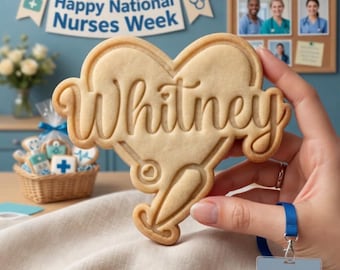 Custom Name Nurse Heart Stethoscope Cookie Cutter & Stamp, Happy National Nurses Week Cookie Cutter, Nurses Week Gift Stamp