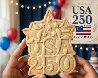 USA 250 Star Cookie Cutter and Stamp, 250th Anniversary Cookie Cutter, Patriotic 1776-2026 Cookie Cutter, 4th of July Cookie Stamp