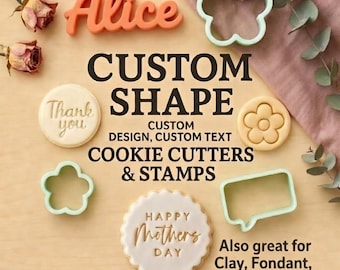 Cortador de galletas y sello con forma personalizada, cortador de galletas con nombre, logotipo y texto personalizados, cortador de fondant de diseño personalizado, regalo para repostería