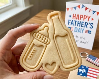 First Father's Day Baby Bottle and Beer Bottle Cookie Cutter & Stamp, Happy Father's Day Cookie Cutter, New Dad Gift Cookie Stamp