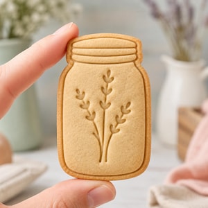 Mason Jar Wildflower Cookie Cutter and Stamp, Botanical Floral Cookie Cutter, Bridal Shower Wedding Gift for Baker