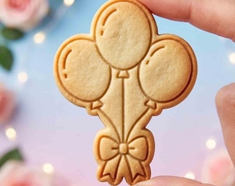 Balloon Bouquet Cookie Cutter and Stamp, Bow Ribbon Cookie Cutter, Birthday Cookie Cutter, Baby Shower Cookie Cutter, Gift for Baker