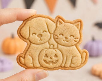 Halloween Dog Cat Pumpkin Cookie Cutter and Stamp, Kawaii Pet Halloween Cookie Cutter, Gift for Baker