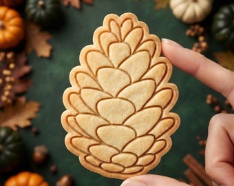 Pinecone Cookie Cutter and Stamp, Pine Cone Baking Set, Fall Thanksgiving Cookie Stamp, Holiday Baker Gift