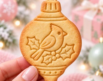 Weihnachts-Keksausstecher und Stempel mit Kardinalvogel-Motiv, Keksausstecher mit Kardinalvogel-Stechpalmenornament, Geschenkidee für Bäcker