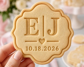 Wedding Monogram Cookie Cutter and Stamp, Couples Initials and Date Cookie Stamp, Bridal Shower Cookie Cutter, Wedding Favor Gift for Baker
