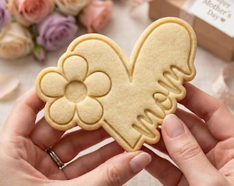 Cortador y sello para galletas con forma de corazón y flor para mamá, sello para galletas del Día de la Madre, regalo para cortar galletas para mamá