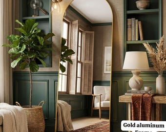58x19 Arched Gold Full Length Mirror, Aluminum Frame Standing Floor Wall Mirror