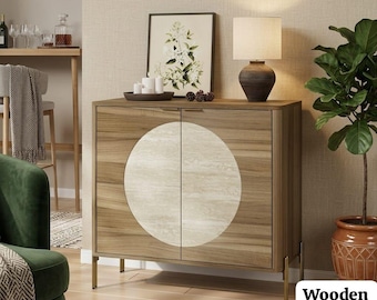Modern Wood Sideboard Buffet Cabinet, Entryway Storage Cabinet with Gold Legs