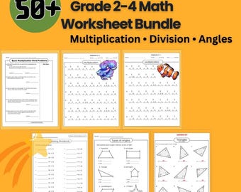 Hojas de trabajo de matemáticas de 2.º a 4.º grado: Multiplicación, división y geometría (producto digital)