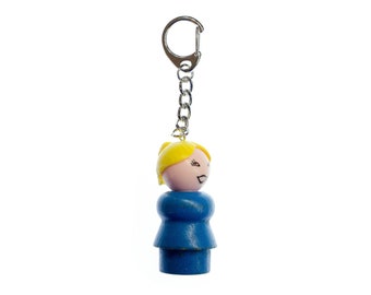 Fisher Price Little People cool Key Chain Miniblings Retro Woman Ponytail blond