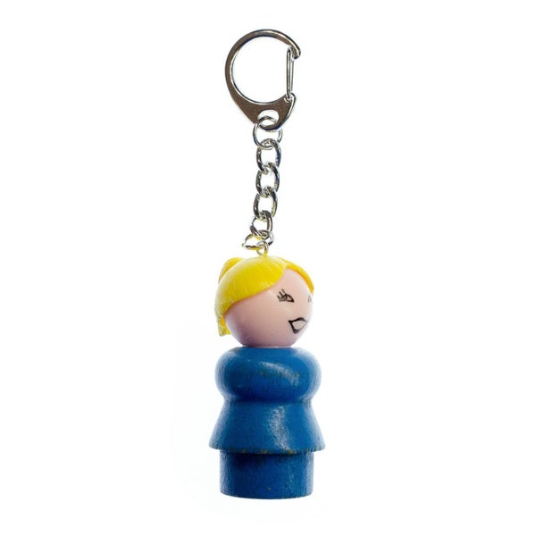 Fisher Price Little People cool Key Chain Miniblings Retro Woman Ponytail blond