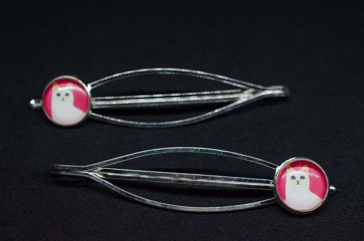 Cat Set 2 Hair Clips Cabochon Miniblings Hairpin Kitty Kitten Etsy