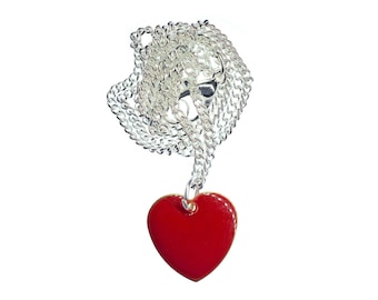 Collar de corazón Miniblings Collar de corazón San Valentín Amor Esmaltado Rojo 45 cm