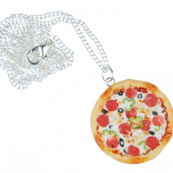 Pizza Halskette Kette Miniblings Pizza rund ganz 3D detailliert bunt 60cm