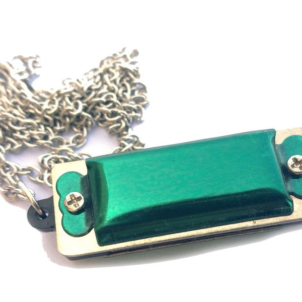 Playable Harmonica Necklace Miniblings 50Cm Musician Instrument Music Green