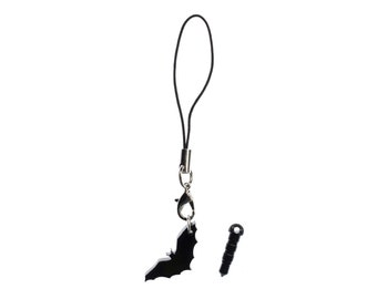Pingente Miniblings para celular com pingente de morcego sugador de frutas em acrílico e vidro preto