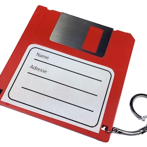Bag Tag Adress ID Holder Floppy Disc Retro Vintage Blue Computer Pc Nerd Red