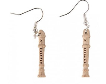 Flute Earrings Miniblings Music Christmas Children Wood