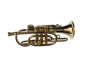 Cornet Brooch Miniblings Pin Badge Button Badge + Box Gold Plated Trumpet