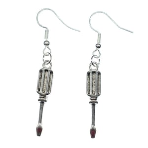 Screwdriver Earrings Miniblings Slotted Screwdrivers DIY Tools Silver