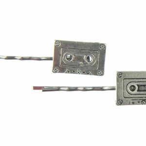 Cassette Tape Set Of 2 Hair Clip Clips Pins Miniblings Music Record Retro Silver