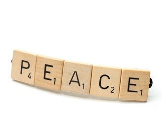 PEACE Scrabble Letter Hair Clip Miniblings Pins Clips Clasp Wood