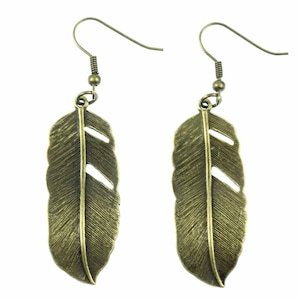 Feather Earrings Miniblings Feathers Indian Bronze 40Mm