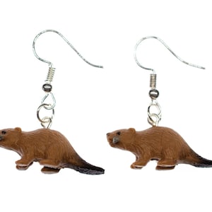 Beaver Earrings Miniblings Earhooks Rodent Biber Canada Hangers Animal Brown