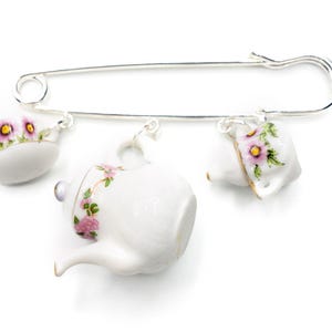 Broche para la hora del té, alfiler, mini insignia, tetera, taza, jarra, flores