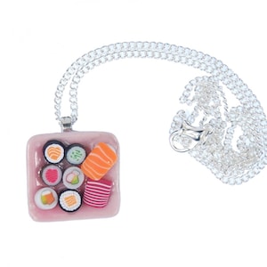 Sushi Plate Necklace Miniblings 60Cm Japanese Japan Asia Fast Food Maki Nigiri