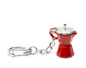 Espresso Pot Key Ring Chain Miniblings Keyring Coffee Pot Mocha Red