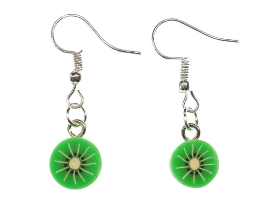 Miniblings Kiwi Oorstekers steker oorbellen Kiwi's fruit groen rond 1 cm - handgemaakte modesieraden I oorbellen steker oorsieraden, 10 mm, polymeerklei, Geen edelsteen