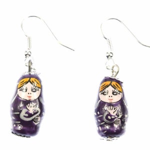 Matryoshka Earrings Miniblings Babuschka Russian Doll Porcelain Ceramic Purple
