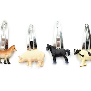 4 pcs Set Farm Animals Hairclips Miniblings Hair Clip Pig Horse Foal Cow Fox