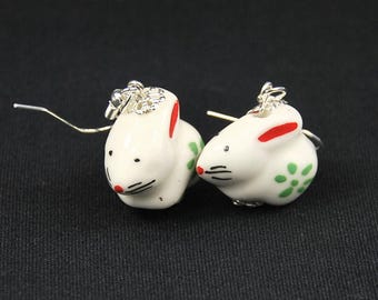Bunny Earrings Miniblings Easter Ceramic Porcelain White