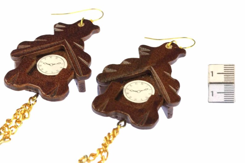Koekoeksklok oorbellen Zwarte Woud klok horloges Miniblings wandklok hout bruin afbeelding 4