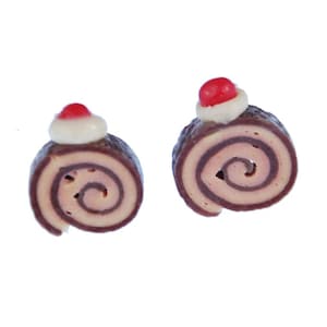 Biscuit Role Earrings Ear Studs Earstuds Miniblings Cakes Mini Brown